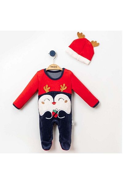 IŞILTI New Year's Baby Jumpsuit with Horned Penguin Hat