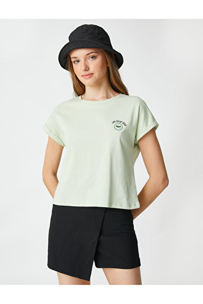 Koton Κοντό μανίκι T-Shirt Crew Neck Slogan Κεντημένο