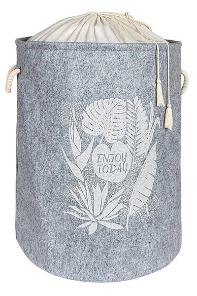 Pikas Gray Felt Round Bag Toy - Laundry Basket & Bathroom Organizer