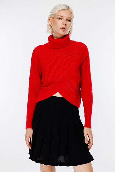 ON 45339 Teks Double Breasted Oversize Degaje Collar Ribbed Sweater