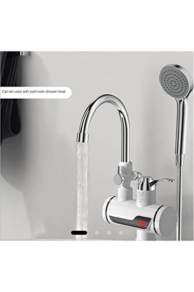 GenelTedarik سخان مياه فوري أبيض، صنبور ساخن مع جهاز دش