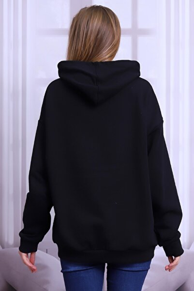 Deafox Μαύρο φούτερ με κουκούλα oversize