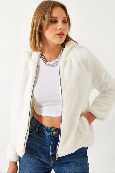 Bianco Lucci Women's Hooded Plush Fur Coat