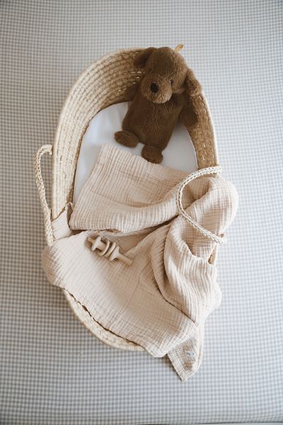 DoDo'S Baby Four Layer Latte Color Straight Pattern Organic Muslin Cover