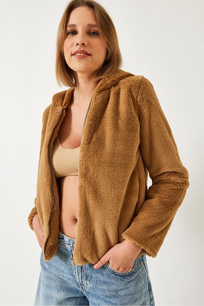 Bianco Lucci Women's Hooded Plush Fur Coat