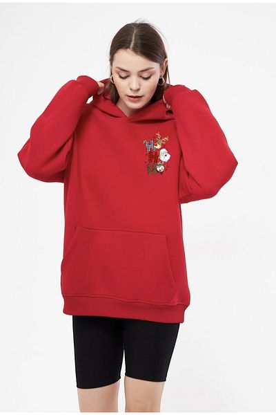 Moda Işık Унисекс суитшърт с качулка и новогодишен принт - 100% памук