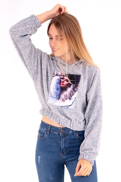 Deafox Gray Appliqued Women's Hooded Sweatshirt