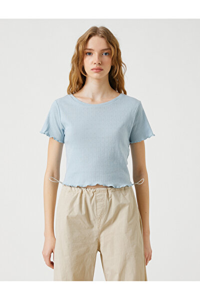 Koton Krótki, bawełniany T-shirt z okrągłym dekoltem i krótkim rękawem