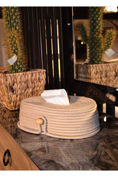 HomeTurko Καλάθι πετσετών Bohemian Elegant Looking Oval Taasrım Καλάθι πετσετών από γιούτα - Διακοσμητικό Μακιγιάζ Κουζίνας Τραπεζιού