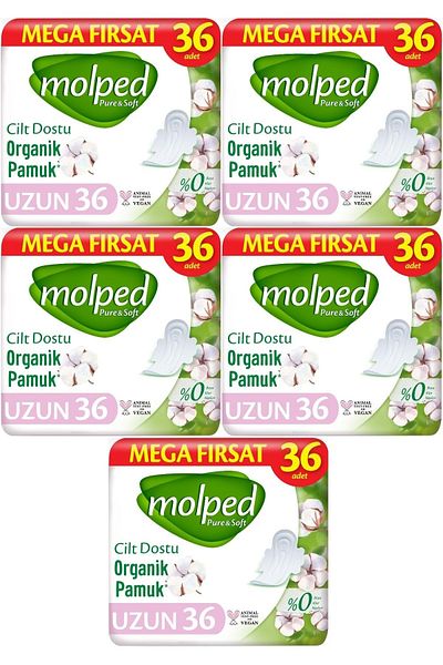 Molped Pure&Soft Sanitary Pad - Long 180, 5Pk*36 Pieces Mega Pack