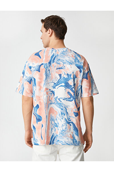 Koton Oversize tričko s abstraktním potiskem, krátký rukáv, výstřih, bavlna
