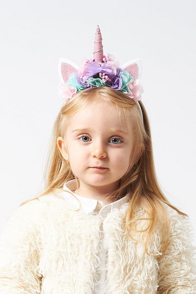 Banamio Coroană cu urechi de unicorn ponei cu buchet de flori colorate