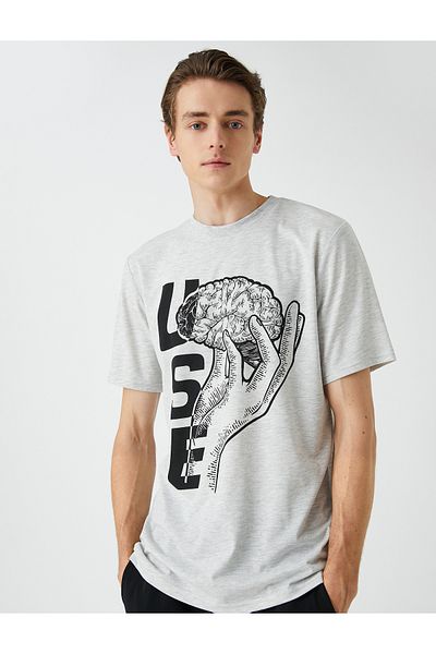 Koton Slogan Printed T-Shirt Crew Neck Short Sleeve