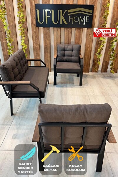 UFUK HOME 2 1 1 Balkon Takımı, Çay Seti, Metal Koltuk Takımı, Bahçe Takımı, B...