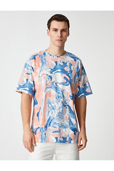 Koton Oversize tričko s abstraktním potiskem, krátký rukáv, výstřih, bavlna