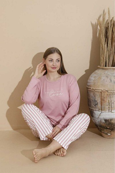 Temporium Women's Plus Size Curve Milan Fabric Printed Pattern Long Sleeve Bamboo Pajamas Set