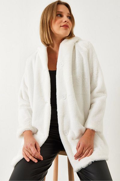 Bianco Lucci Langer Plüschmantel mit Kapuze für Damen 2166 60351317