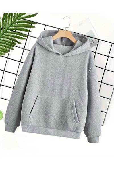 FİTGO Унісекс сірий худі з капюшоном і шардоном