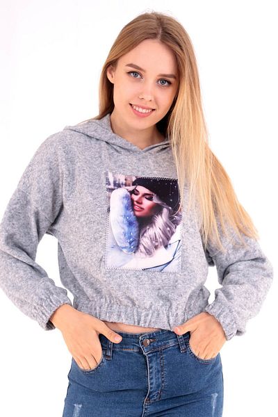 Deafox Gray Appliqued Women's Hooded Sweatshirt
