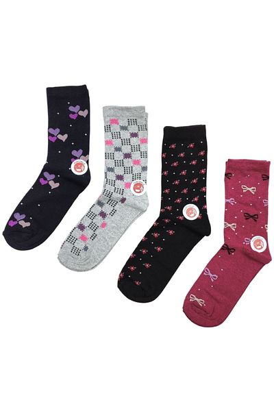 AXE SPORTSWEAR Women's 4 Pairs Colorful Patterned Cotton Long Cotton Socks