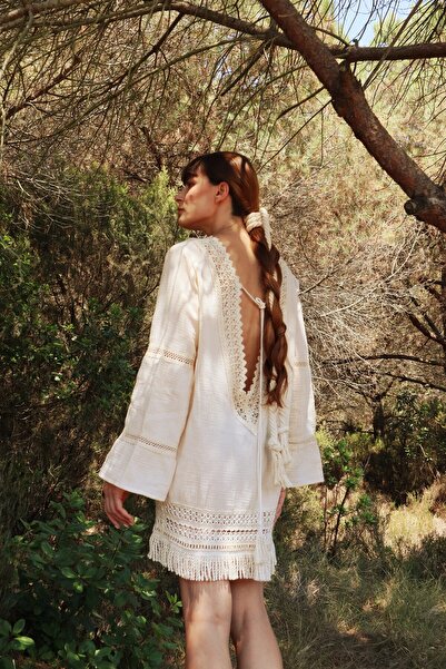 Su Koleksiyon Μίνι φόρεμα Iris Muslin από βαμβακερή δαντέλα και όστρακο