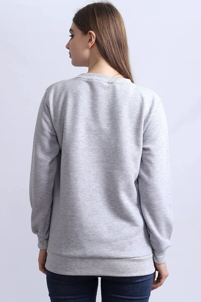 Deafox Gray Melange Crew Neck Women's Sweatshirt