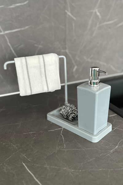 Prima Nova موزع صابون سائل للمطبخ من لونا مصنوع من الألومنيوم المقاوم للصدأ مع حمالة قماشية - رمادي