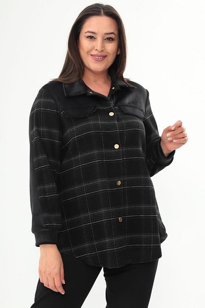 Metpoint Trend42Plus Plus Size Plaid Pattern Lumberjack Black Shirt