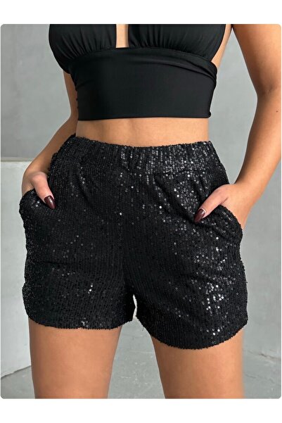 LUX BY SİYAH PULLU ABİYE ŞORT