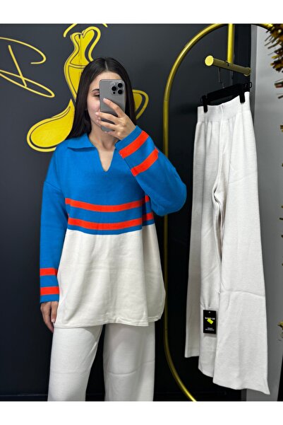 DİLARA TARTAR BUTİK Çizgili V Yaka Triko