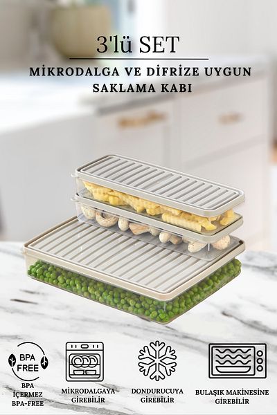 polo55.sport.1855 Μπεζ οργανωτής αποθήκευσης ψυγείου και φούρνου μικροκυμάτων - 3 τεμάχια (1x2800ML, 2x1000ML)