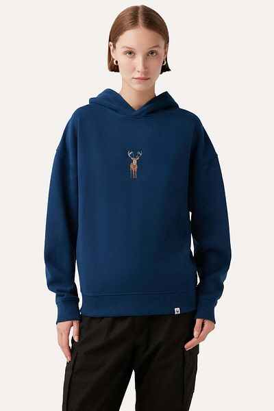 WWF Market Супер мек суичър с качулка Deer - индиго син