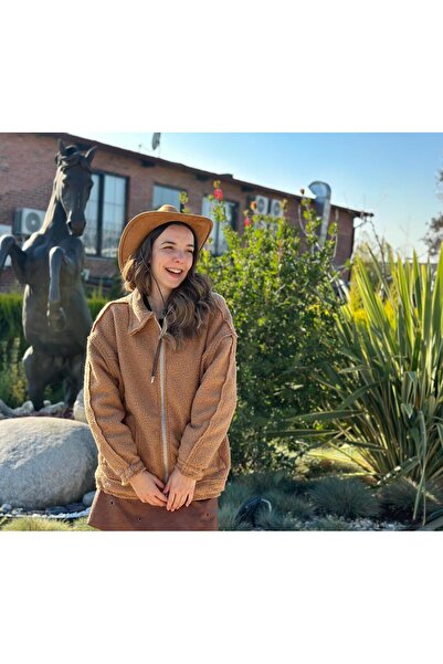 INVR Kuzu Peluş Kadın At Nakışlı Ceket