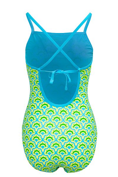 Slazenger Ld43 Model Green / Yellow Women's Swimsuit - Tie Back Design