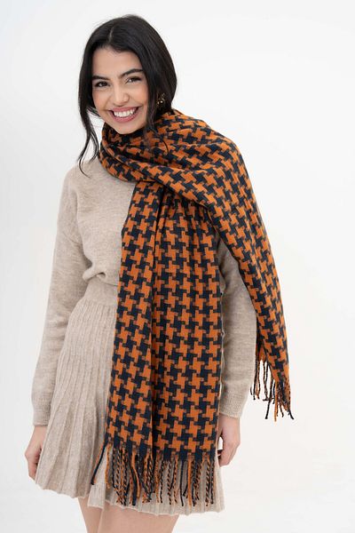 SOFT AKSESUAR Houndstooth Patterned Wool Blended Winter Scarf