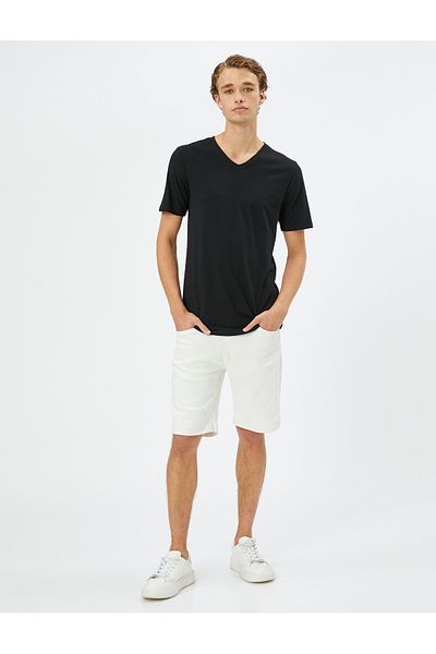 Koton V Neck T-Shirt Basic Short Sleeve Cotton