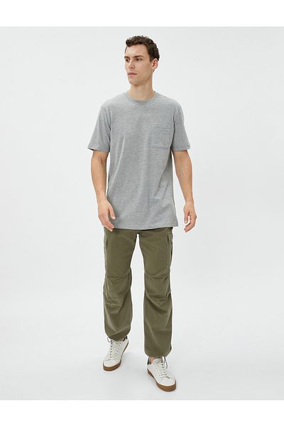 Koton Cotton Basic T-Shirt - Pocket Detail, Crew Neck, Short Sleeve