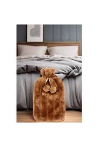 Libor Brown 2 Liter Plush Hot Water Bag with Pompom