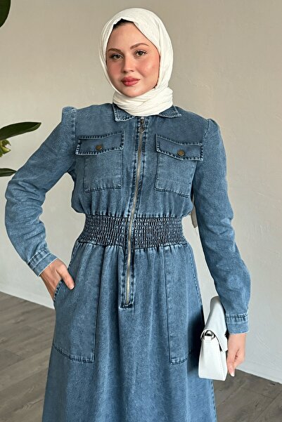 InStyle Beli Gipeli Cepli Mavi Kot Elbise