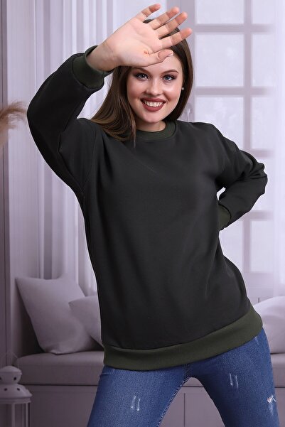 Deafox Khaki Crew Neck Women's Sweatshirt