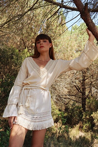 Su Koleksiyon Μίνι φόρεμα Iris Muslin από βαμβακερή δαντέλα και όστρακο