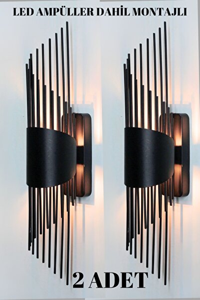 woodhub 2 Adet-sarkıt Siyah Aplik,led Ampüllü Tekli Duvar Apliği, Tekli Duvar Lambası, Otel ,ofis Için Apli
