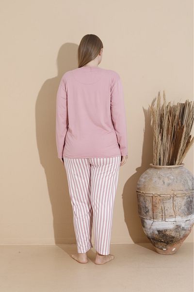 Temporium Women's Plus Size Curve Milan Fabric Printed Pattern Long Sleeve Bamboo Pajamas Set