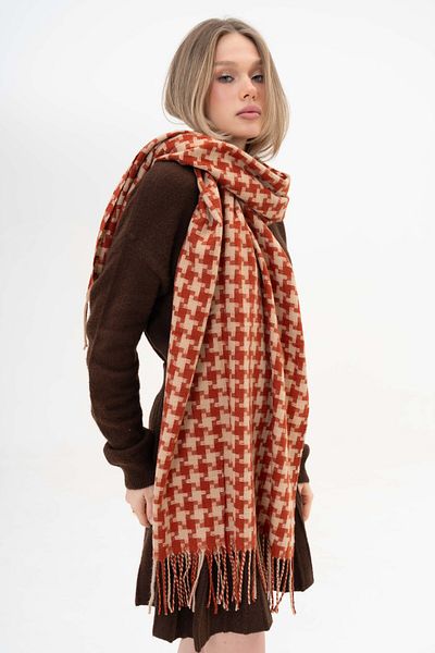 SOFT AKSESUAR Houndstooth Patterned Wool Blended Winter Scarf