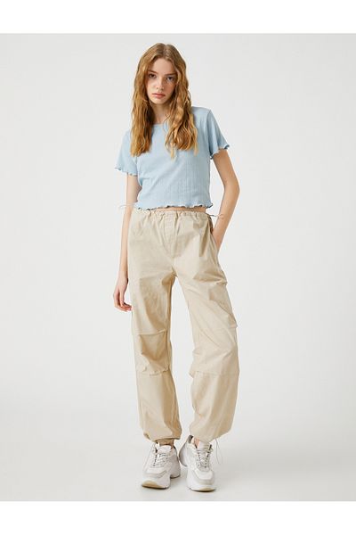 Koton Crop Tričko Crew Neck Krátký Rukáv Bavlna