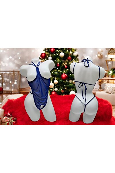 Mavi Özel Bölgesi Ve Göğsü Açık Büyük Beden Babydoll - QUW95-1001-07