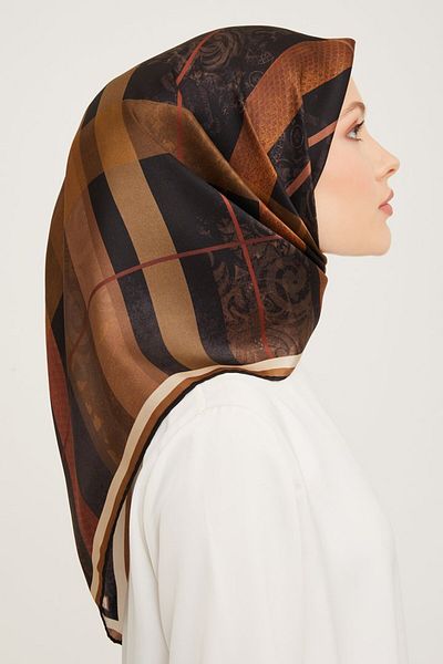 Armine Nostalgia Series Silk Twill Scarf 9023D-05 Geometric Pattern Taba-Anthracite