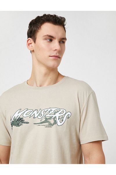 Koton Σλόγκαν εμπριμέ T-Shirt Crew Neck Slim Fit Cotton