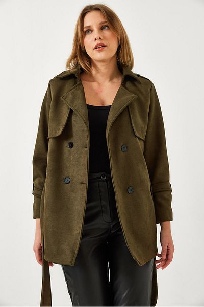 Bianco Lucci Damen-Trenchcoat aus Wildleder mit Ärmelgürtel und detailliertem Gürtel 2632 60351319