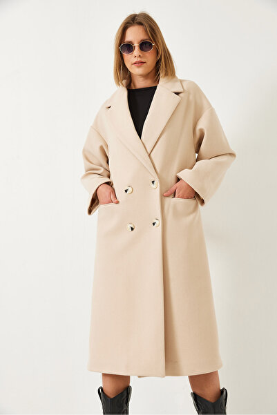 Bianco Lucci Women's Buttoned Long Imported Cashmere Coat 60261238
